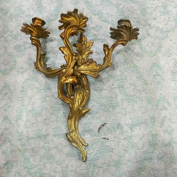 Bronze Louis XV style three candle sconces (2)